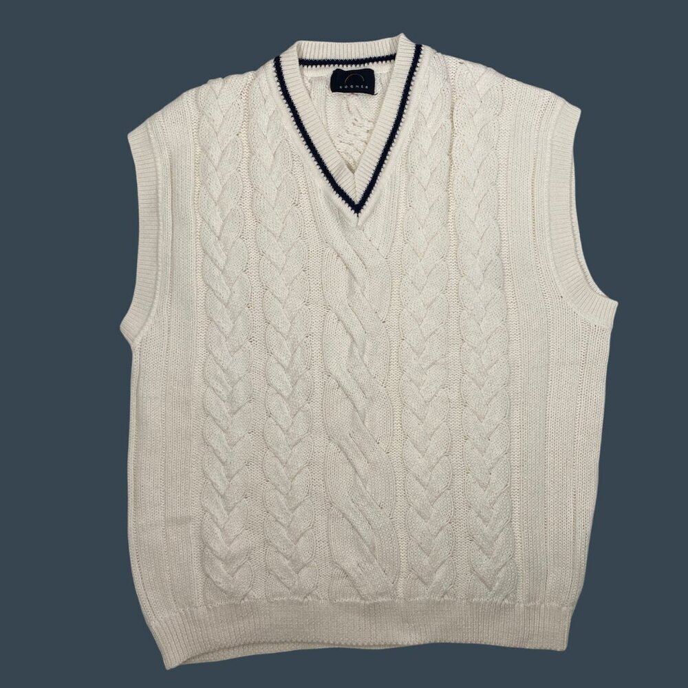Bogner Cable Knit V-Neck Sweater Vest Large White designer preppy cable knit